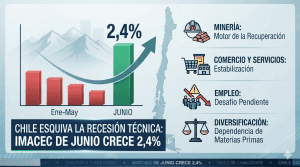 Chile evita la recesión técnica: el Imacec de junio rompe cinco meses de caídas con un crecimiento del 2,4%
